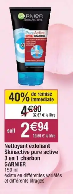 Cora x Carrefour Nettoyant exfoliant Skinactive pure active 3 en 1 charbon offre