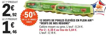 E.Leclerc 12 OEUFS DE POULES ÉLEVÉES EN PLEIN AIR(¹) "OEUFS DE NOS RÉGIONS" offre