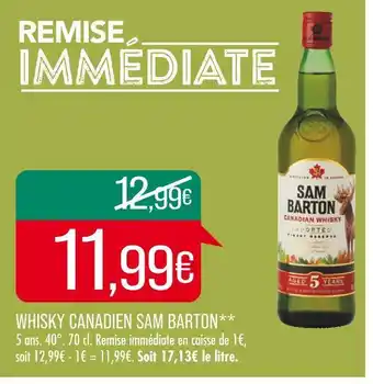 Match SAM BARTON WHISKY CANADIEN offre