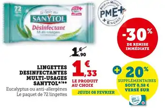 Super U SANYTOL LINGETTES DESINFECTANTES MULTI -USAGES offre