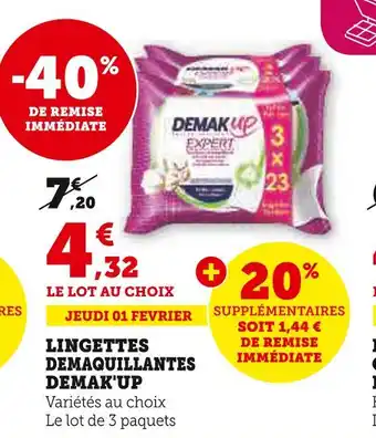 Super U DEMAK'UP LINGETTES DEMAQUILLANTES offre
