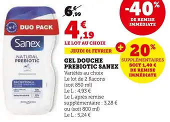 Super U SANEX GEL DOUCHE PREBIOTIC offre