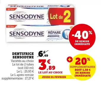 Super U SENSODYNE DENTIFRICE offre