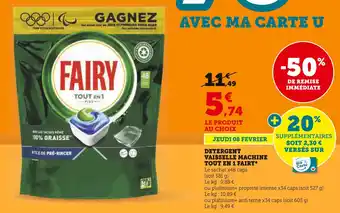 Super U FAIRY DETERGENT VAISSELLE MACHINE TOUT EN 1 offre