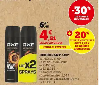 Super U AXE DEODORANT offre