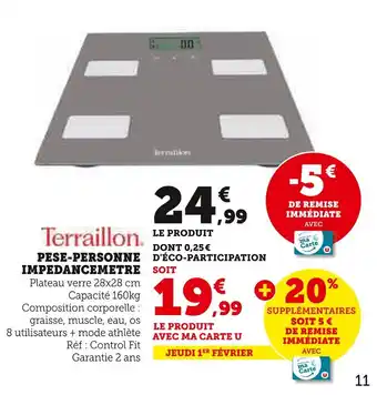 Super U Terraillon PESE-PERSONNE IMPEDANCEMETRE offre