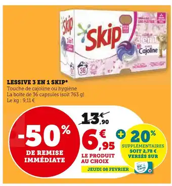Super U SKIP LESSIVE 3 EN 1 offre