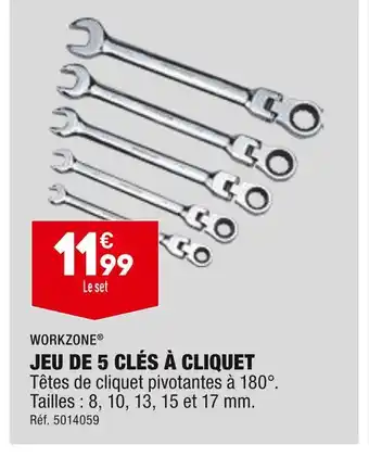 ALDI WORKZONE JEU DE 5 CLÉS À CLIQUET offre