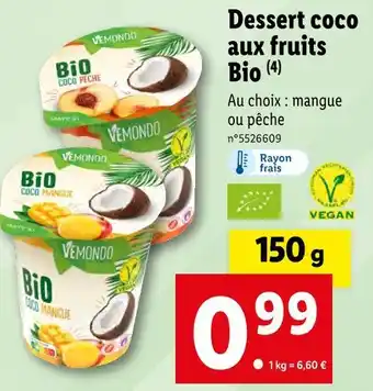 Lidl VEMONDO Dessert coco aux fruits Bio offre