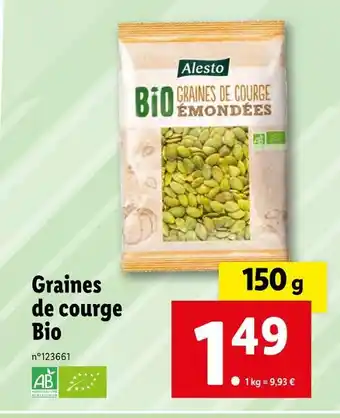 Lidl Alesto Graines de courge Bio offre