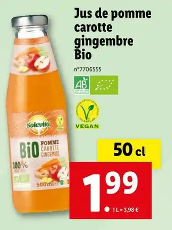 Lidl Solevita Jus de pomme carotte gingembre Bio offre