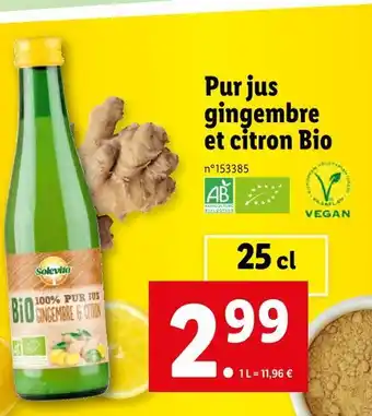 Lidl Solevita Pur jus gingembre et citron Bio offre