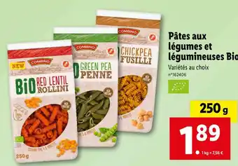 Lidl COMBINO Pâtes aux légumes et légumineuses Bio offre