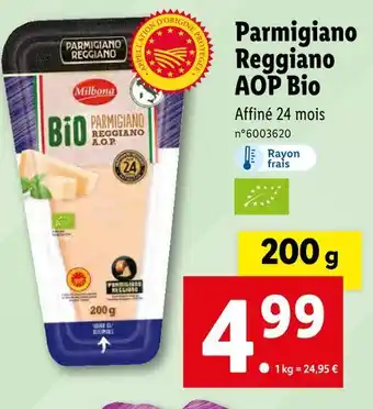 Lidl Milbona Parmigiano Reggiano AOP Bio offre