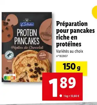 Lidl Belbake Préparation pour pancakes riche en protéines offre