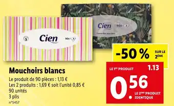 Lidl Cien Mouchoirs blancs offre