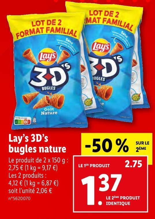 Promo Lay’s 3D’s bugles nature chez Lidl