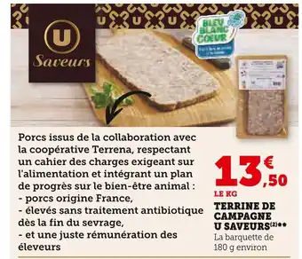 U Express U SAVEURS TERRINE DE CAMPAGNE offre