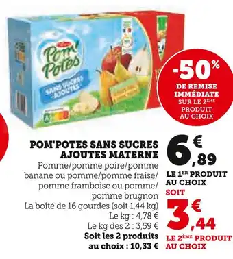U Express MATERNE POM'POTES SANS SUCRES AJOUTES offre