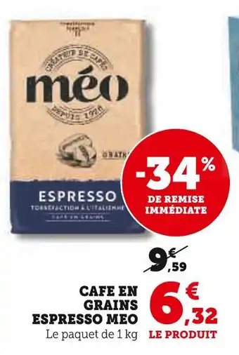 U Express MEO CAFE EN GRAINS ESPRESSO offre