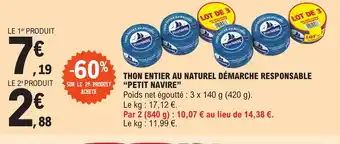 E.Leclerc THON ENTIER AU NATUREL DÉMARCHE RESPONSABLE offre