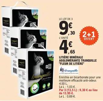 E.Leclerc LITIÈRE MINÉRALE AGGLOMÉRANTE TRANQUILLE "FLEUR DE LITIÈRE" offre