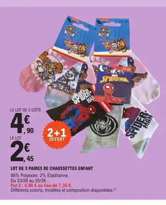 E.Leclerc LOT DE 3 PAIRES DE CHAUSSETTES ENFANT offre