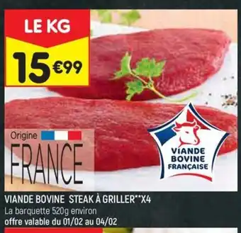 Leader Price VIANDE BOVINE STEAK À GRILLER**X4 offre