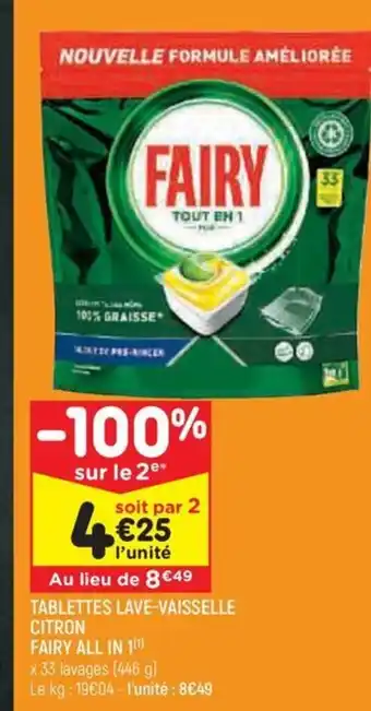 Leader Price TABLETTES LAVE-VAISSELLE CITRON FAIRY ALL IN 10¹) offre