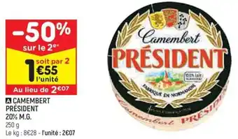 Leader Price PRÉSIDENT CAMEMBERT 20% M.G. offre