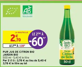Intermarché Hyper PUR JUS DE CITRON BIO JARDIN BIO offre