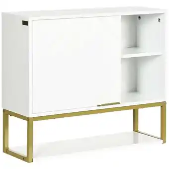 Armoire murale de salle de bain - porte, 2 étagères, 2 niches - acier doré MDF blanc