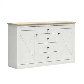 Buffet 2 portes 4 tiroirs Victoria Blanc et Bois