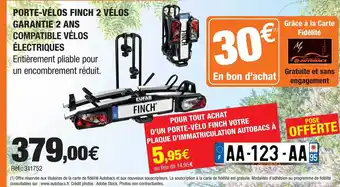 Autobacs Porte-vélos Finch 2 Vélos Garantie 2 Ans Compatible Vélos électriques offre