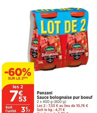 Bi1 Panzani Sauce bolognaise pur boeuf offre