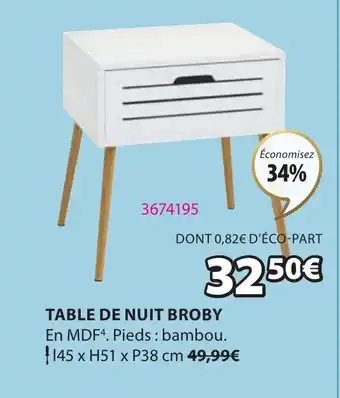 JYSK TABLE DE NUIT BROBY offre