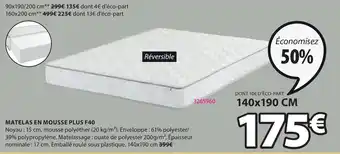 JYSK MATELAS EN MOUSSE PLUS F40 offre
