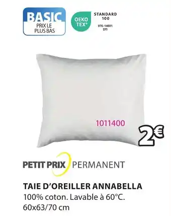 JYSK TAIE D'OREILLER ANNABELLA 100% coton. Lavable à 60°C. 60x63/70 cm offre
