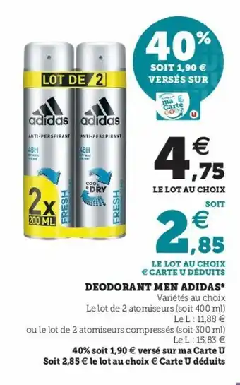 Super U Deodorant men adidas offre