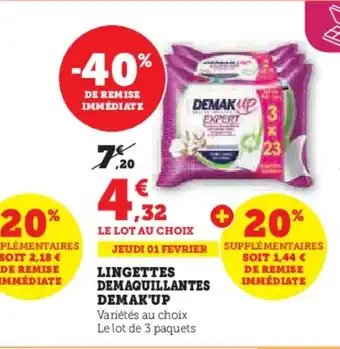 Super U LINGETTES DEMAQUILLANTES DEMAK'UP offre