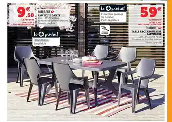 Fauteuil Dante, Table Rectangulaire Baltimore Allibert
