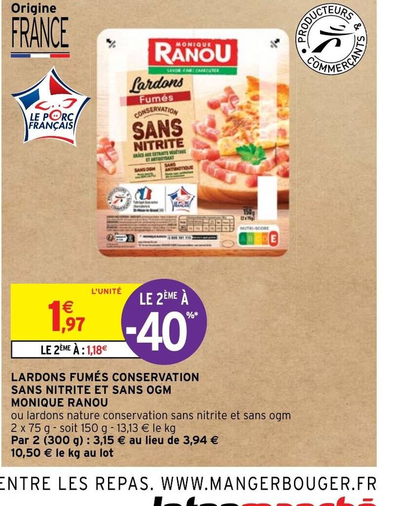 Promo LARDONS FUMÉS CONSERVATION chez Intermarché