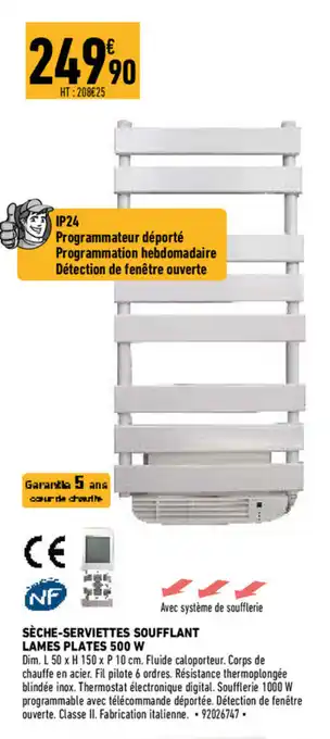 Brico Cash Sèche-serviettes soufflant lames plates 500 W offre