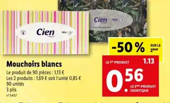 Lidl Mouchoirs blancs offre
