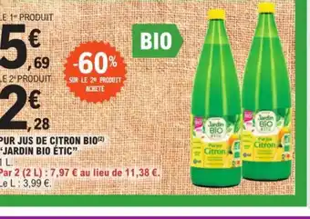 E.Leclerc PUR JUS DE CITRON BIO JARDIN BIO ÉTIC offre