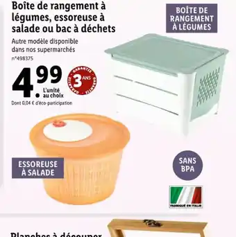 Lidl Boîte de rangement à légumes, essoreuse à salade ou bac à déchets offre