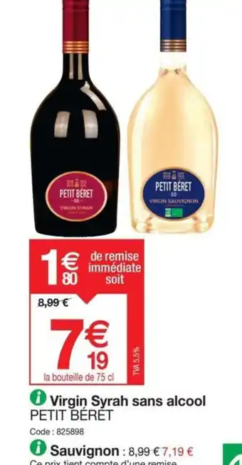 Promocash Virgin Syrah sans alcool PETIT BÉRET offre