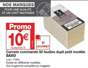 Promocash Carnets commande 50 feuilles dupli petit modèle SAXO offre