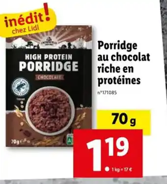 Lidl Porridge au chocolat riche en protéines offre