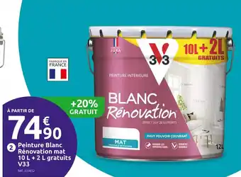 Mr Bricolage Peinture Blanc Rénovation mat 10 L + 2 L gratuits V33 offre